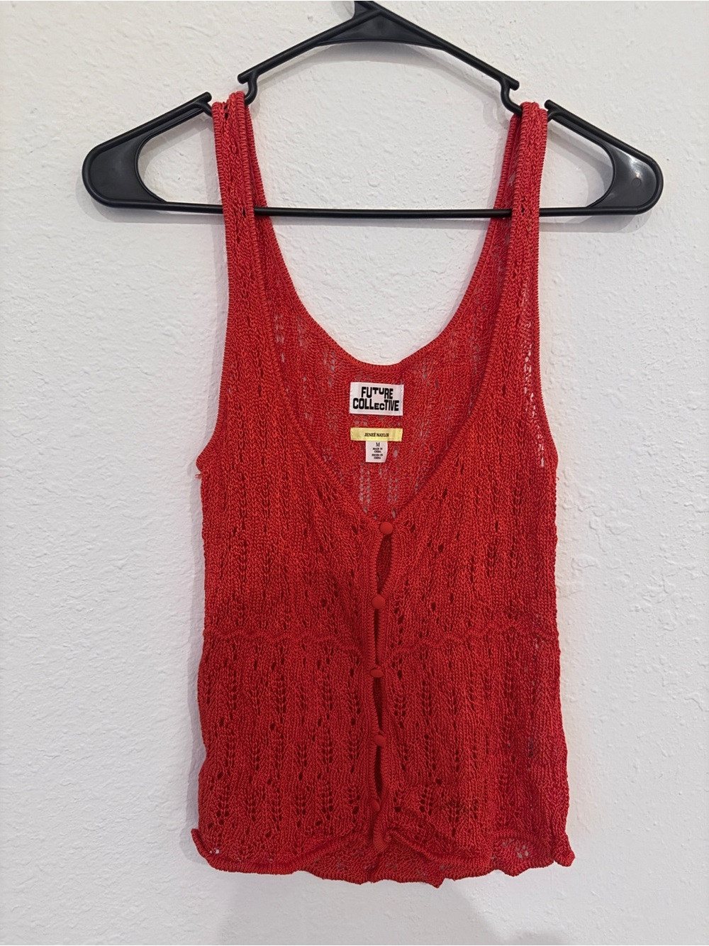 Future Collective Red Knit Button-Front Tank